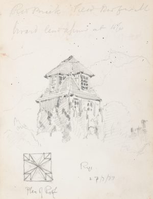 Dachdetail eines Turmhauses in Wales