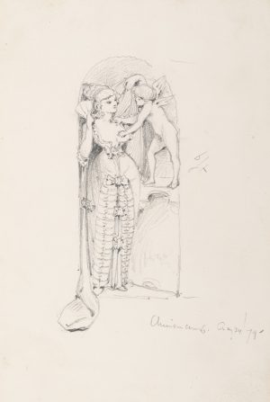 Skulptur einer Dame mit Putto