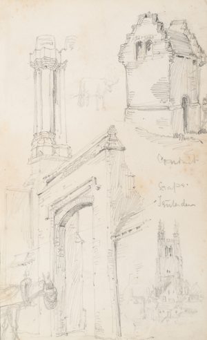 Architekturskizzen. Stadttor und Kathedrale