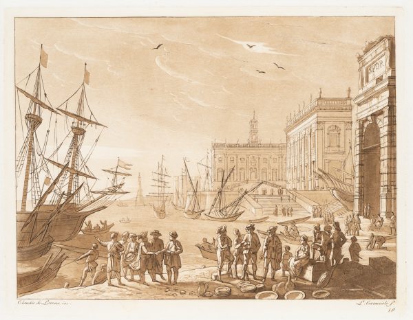 Aus der Sammlung „Häfen & Schiffe": Hafenansicht mit Segelschiffen