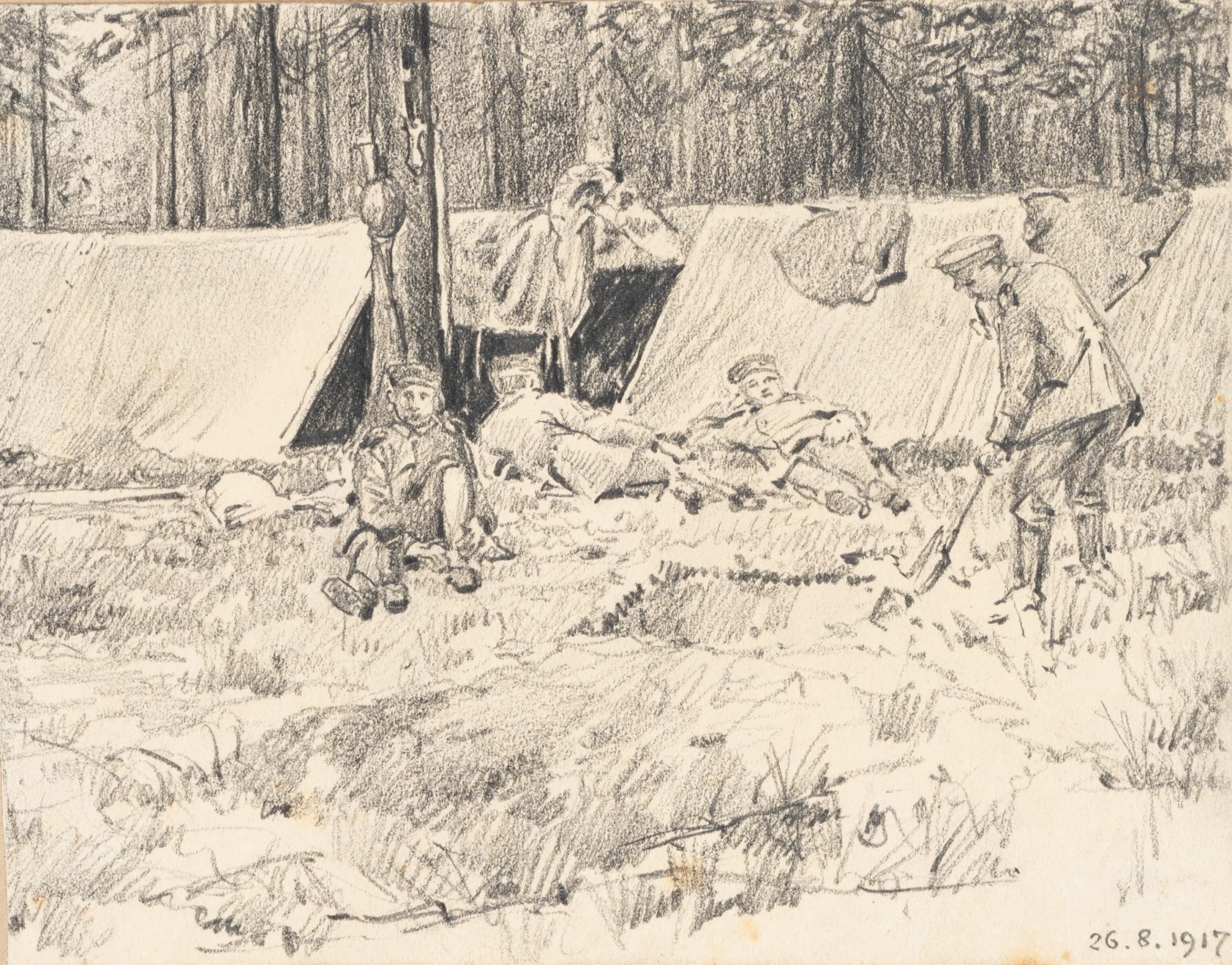 Soldaten rastend im Waldlager