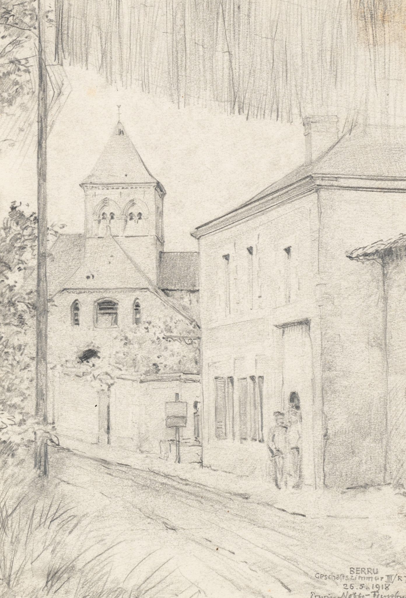 Stadtansicht von Berru mit Uniformierten