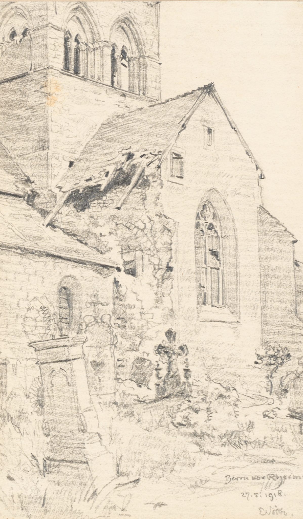 Zerstörte Kirche bei Reims, Erster Weltkrieg