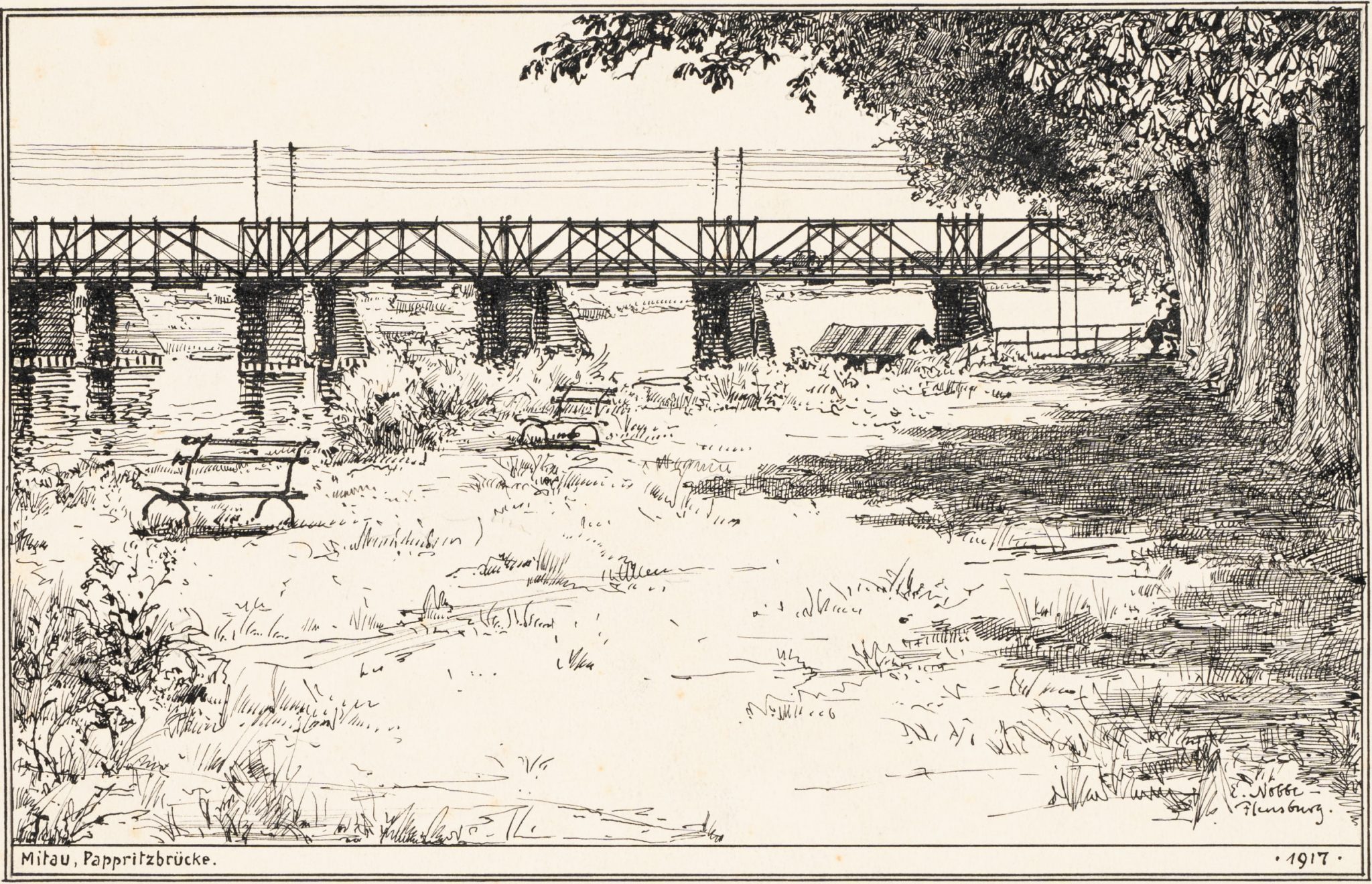 Ufer mit Pappritzbrücke, Mitau