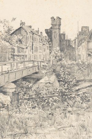 Stadtansicht mit Kriegsschäden. La Fère