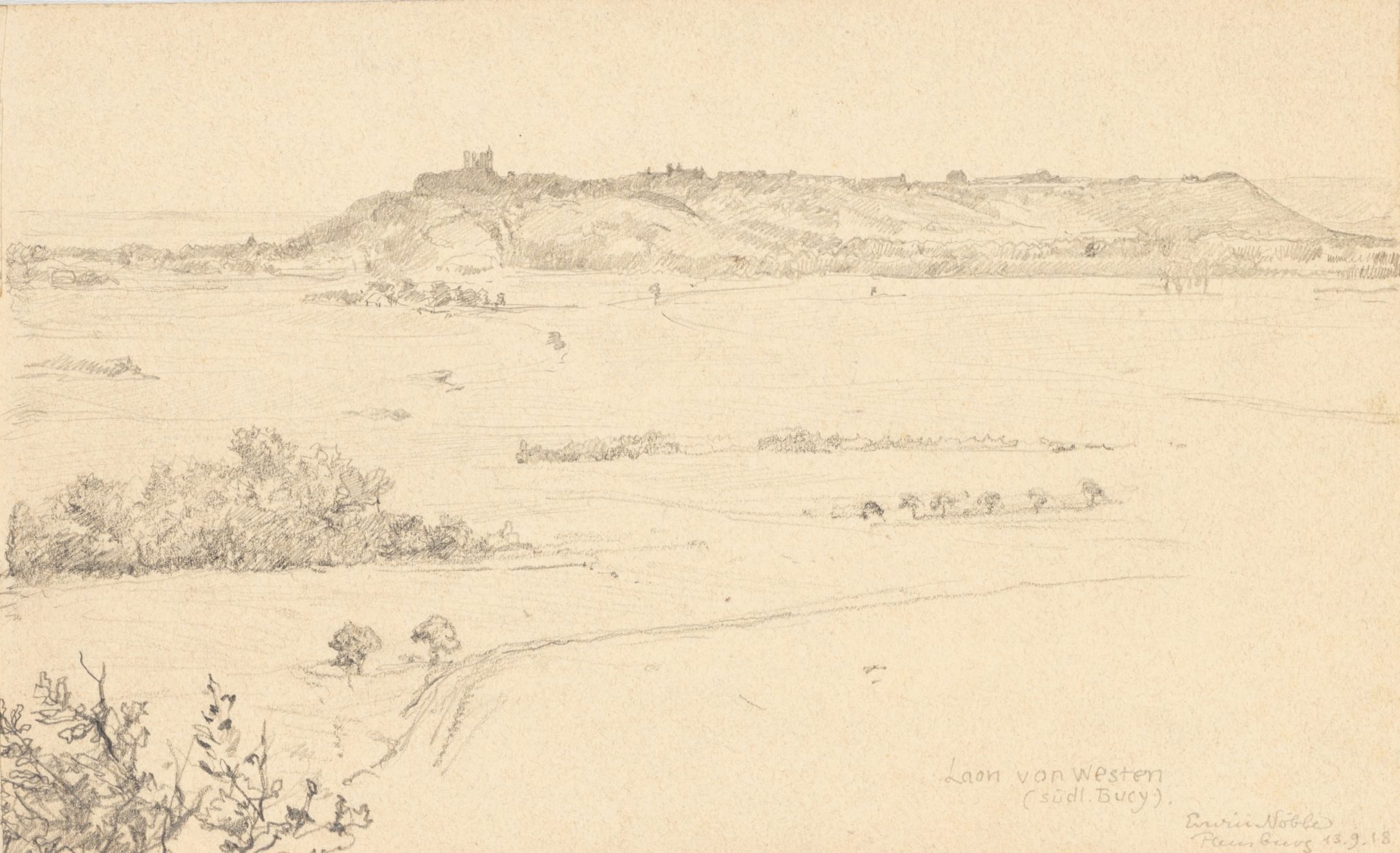Landschaft mit Laon in der Ferne