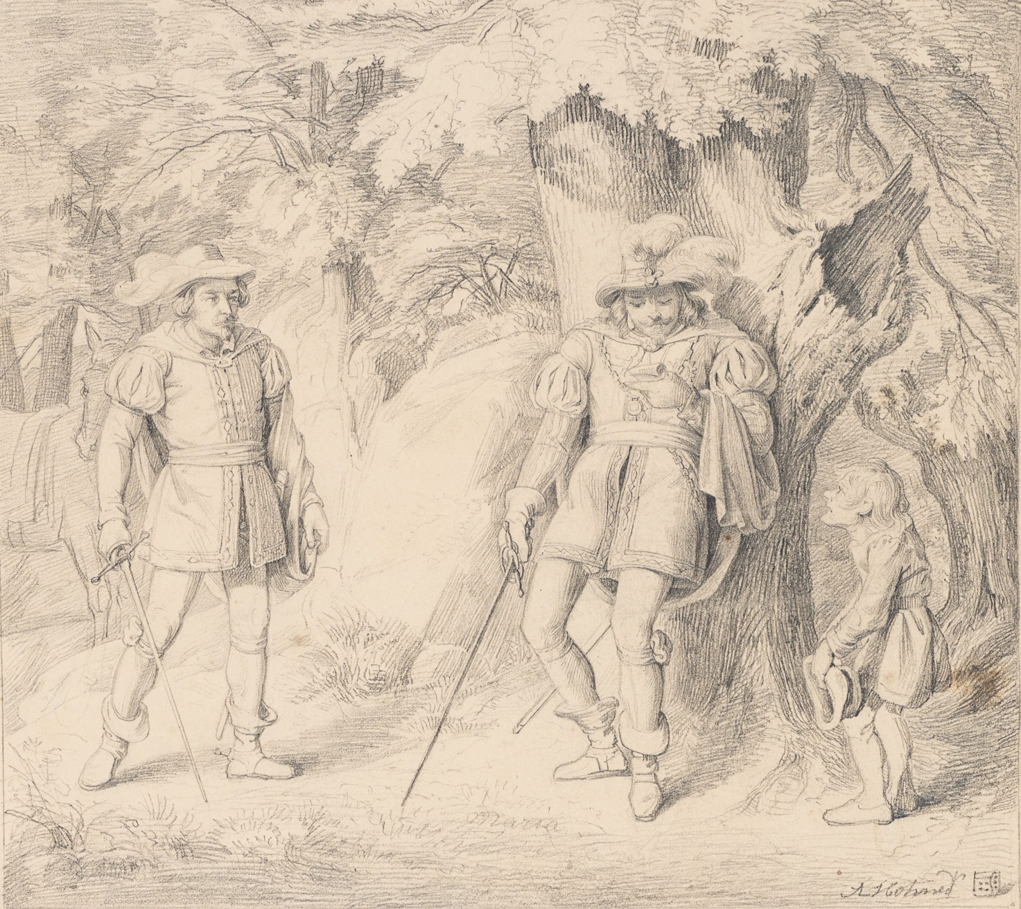 Historische Waldszene mit Figuren