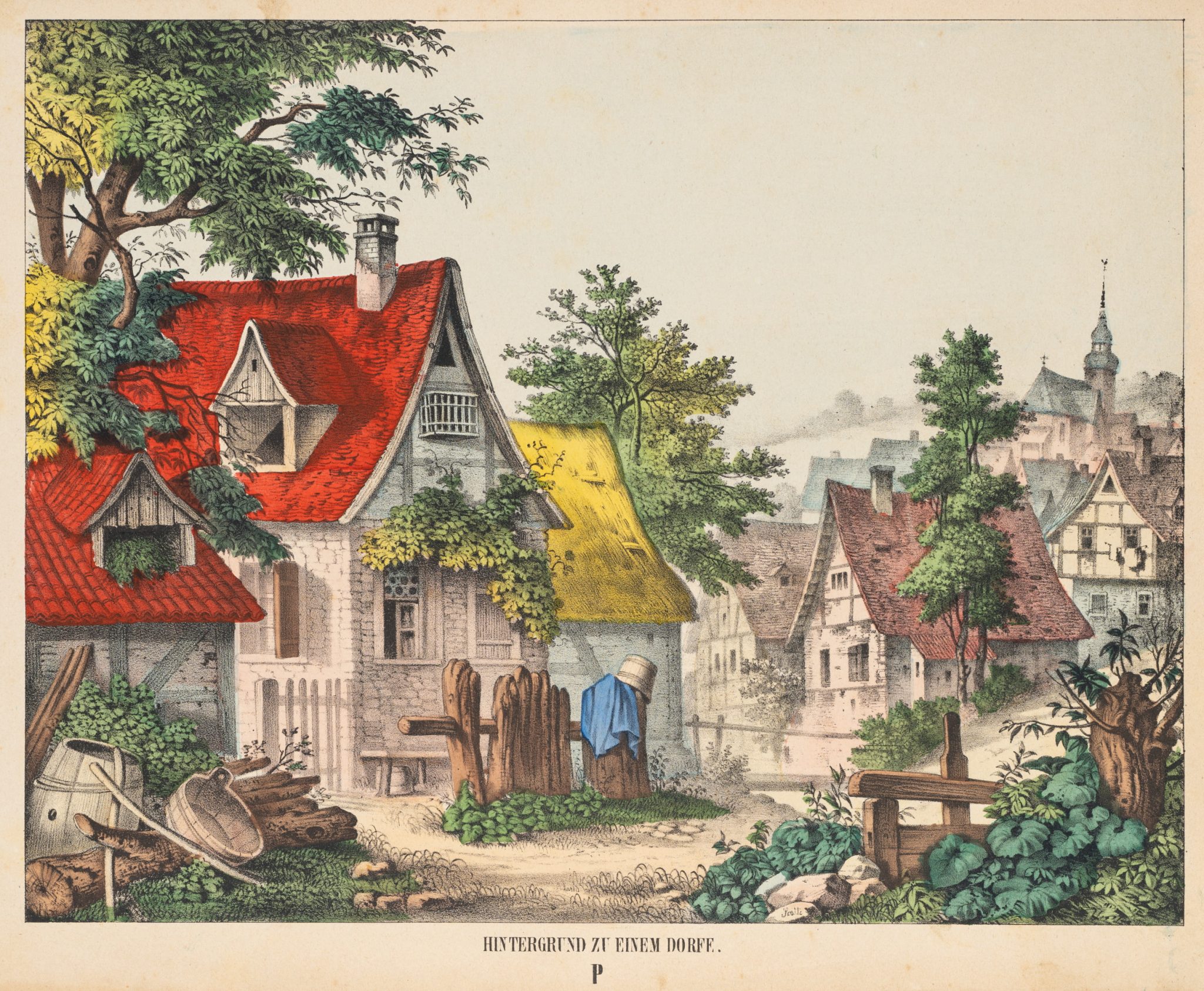 Hintergrund zu einem Dorf. Papiertheater