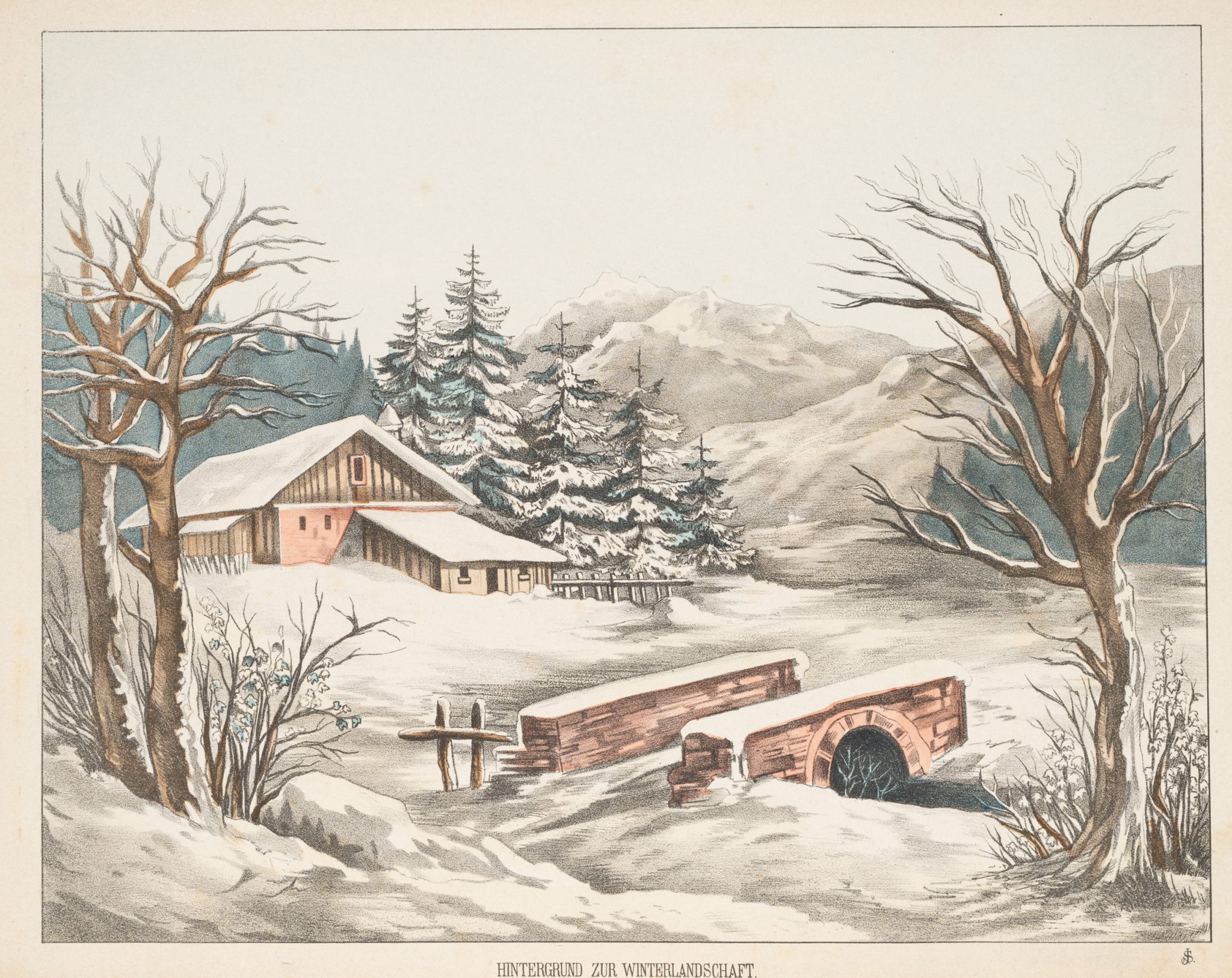 Hintergrund zur Winterlandschaft. Papiertheater