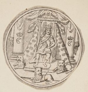 Christian V. von Dänemark auf dem Thron in Frederiksborg