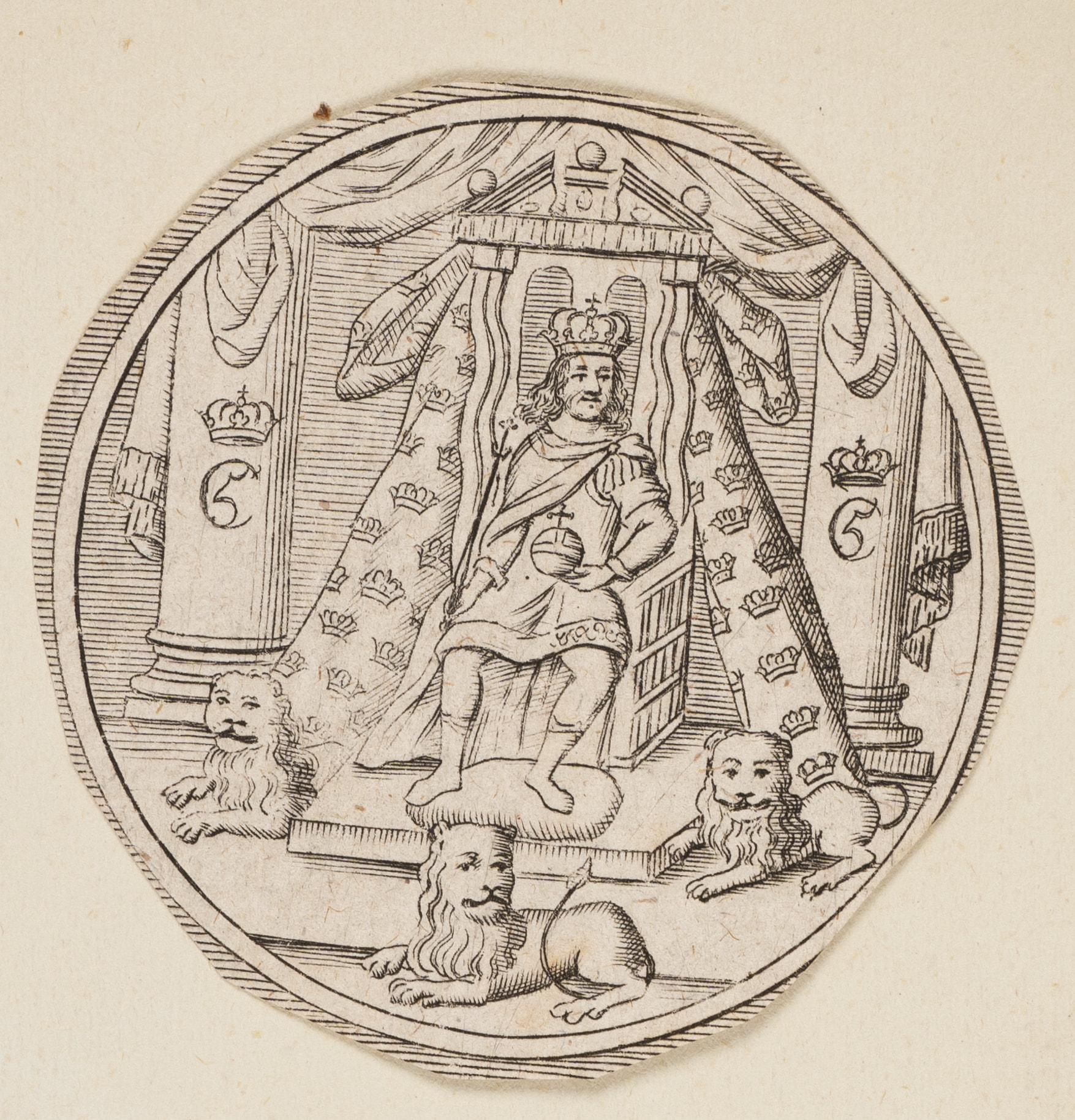 Christian V. von Dänemark auf dem Thron in Frederiksborg