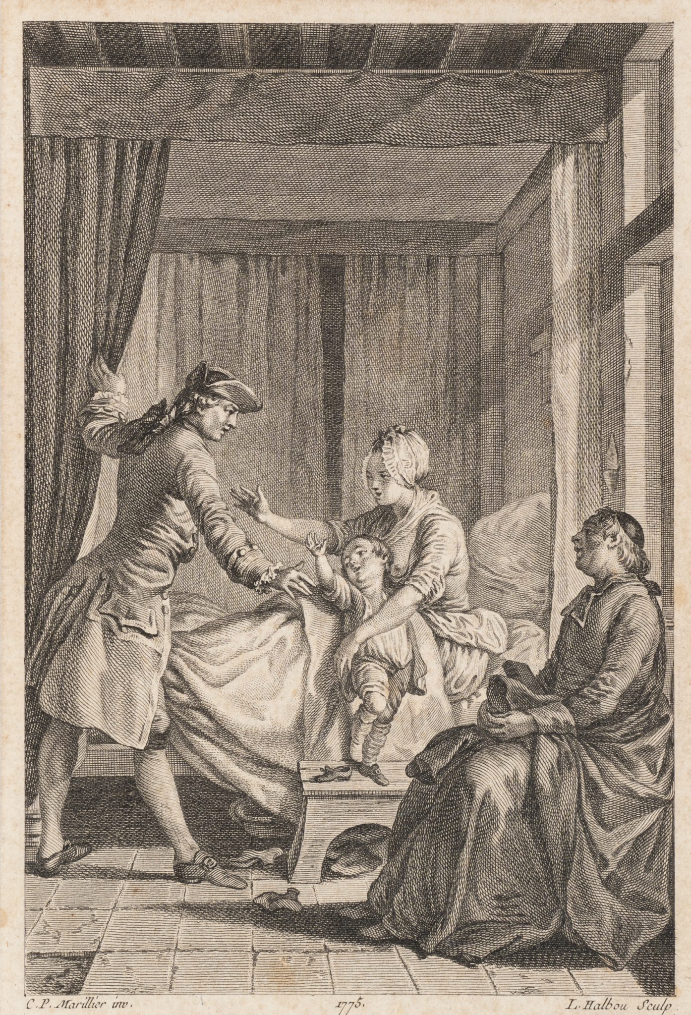 Familienszene mit Geistlichem