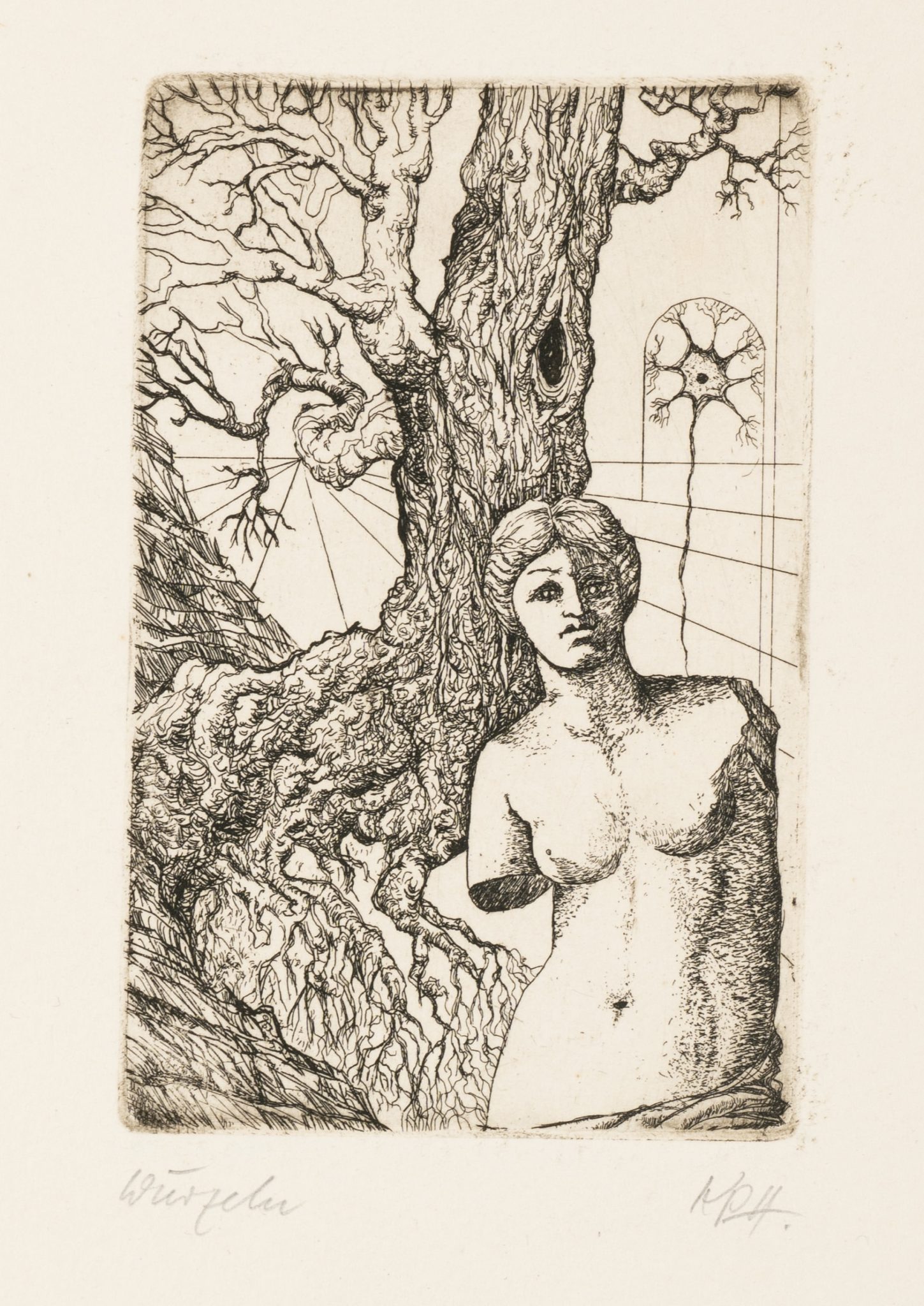 "Wurzeln", Weiblicher Torso vor Baum
