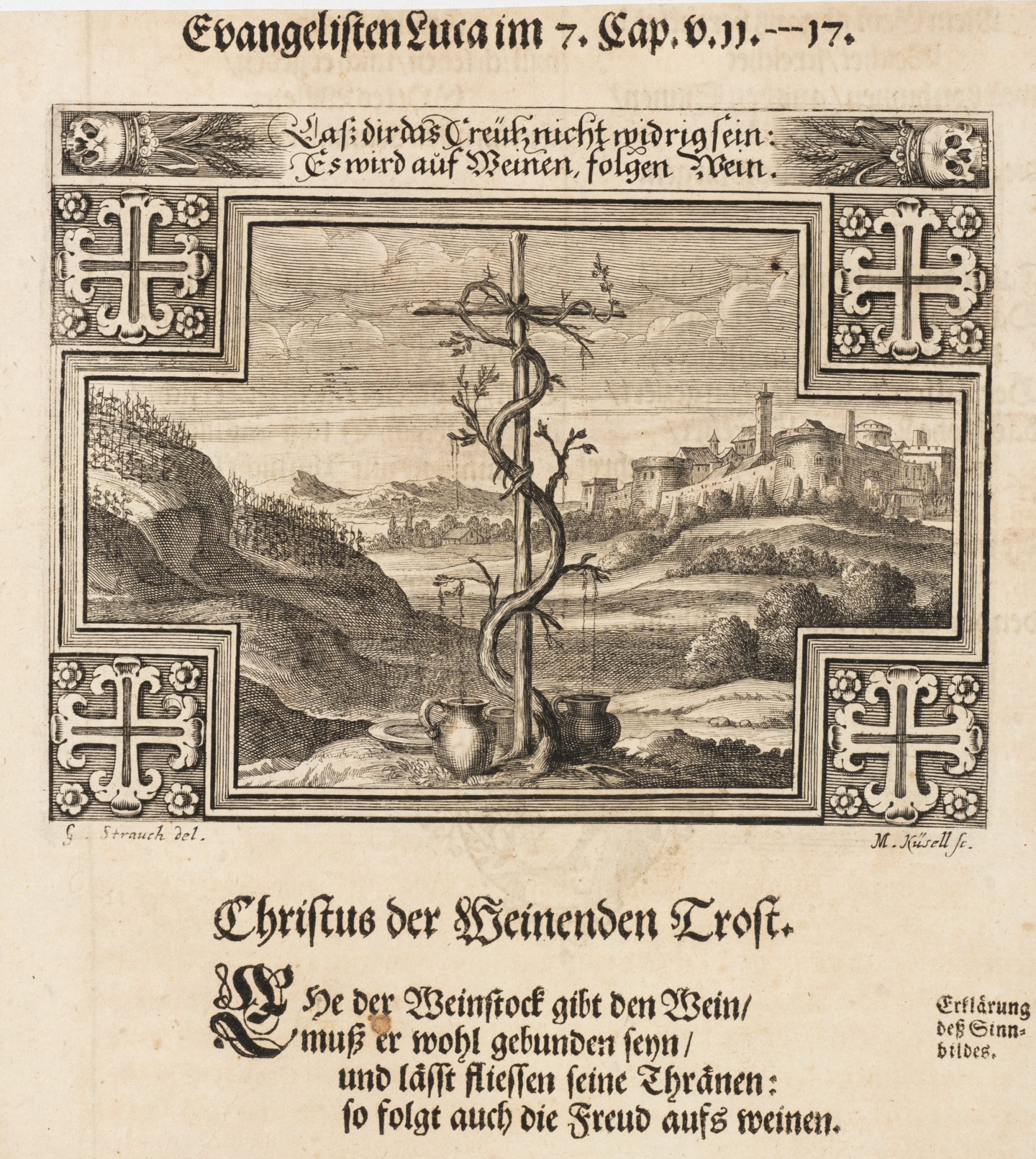 Emblem. Auf Kreuz folgt Wein und Trost