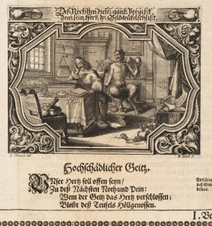 Emblem. Geiz und Versuchung