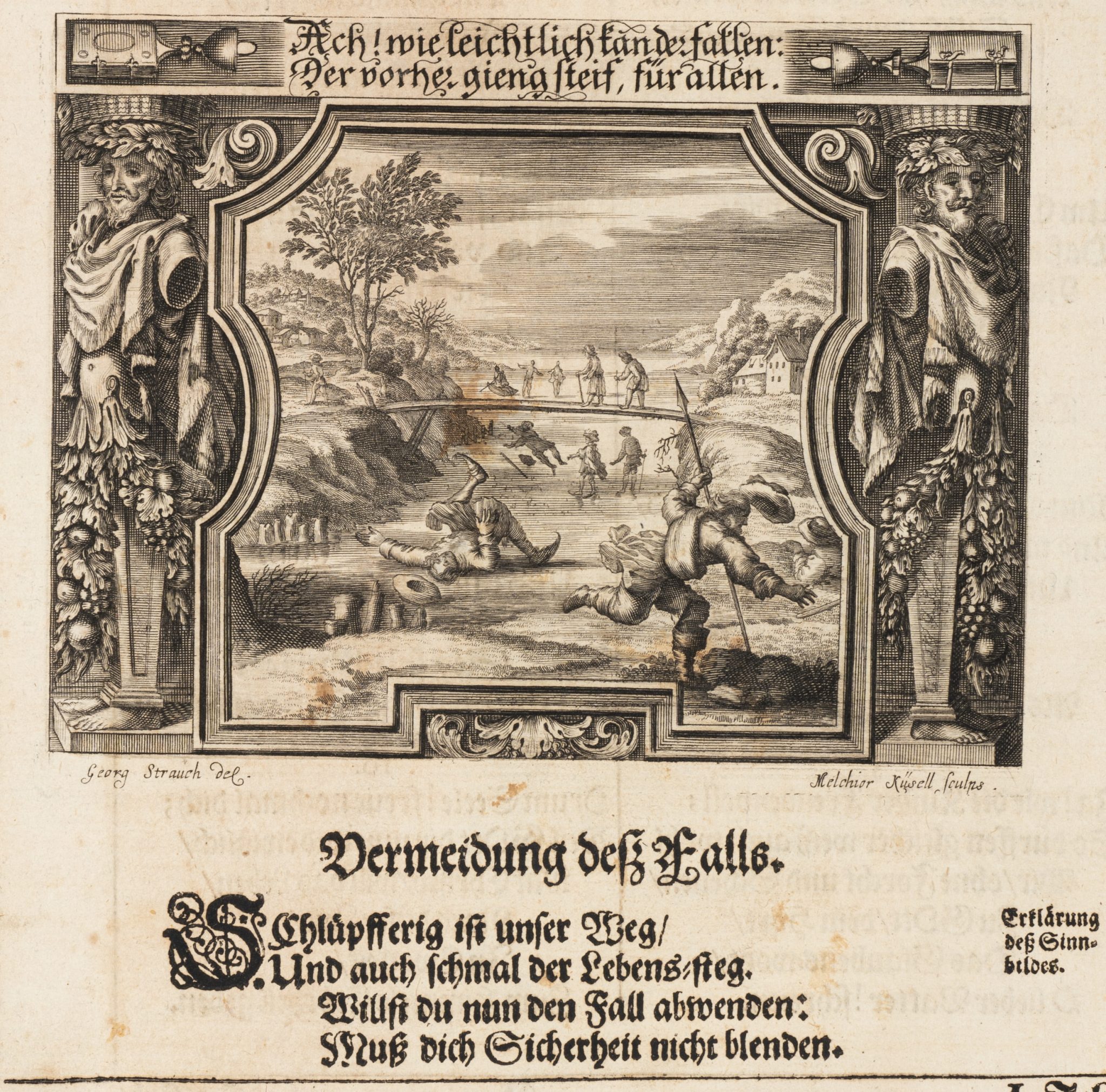 Emblem. Stürze auf dem Lebensweg
