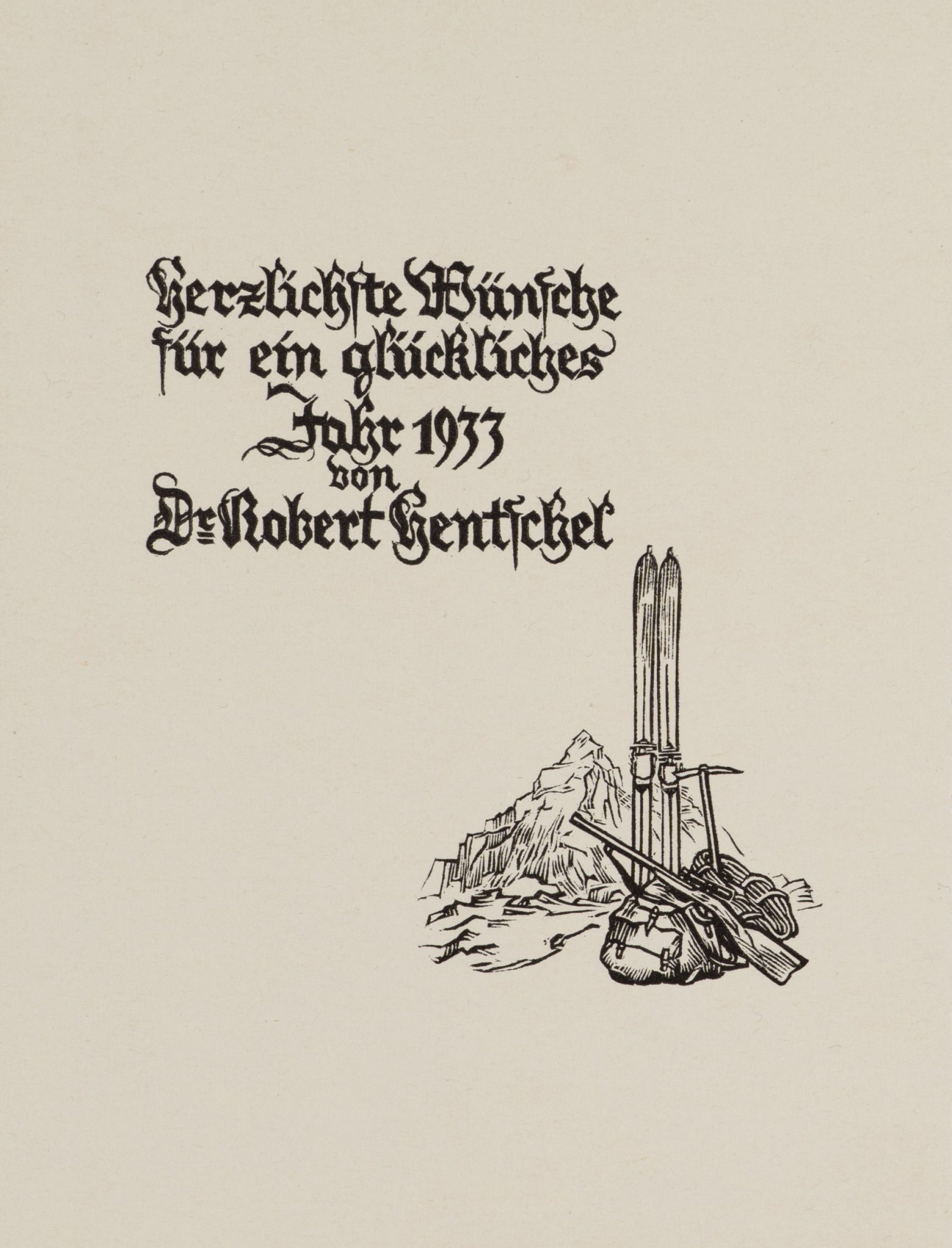 Neujahrsgruß 1933 mit Skiausrüstung