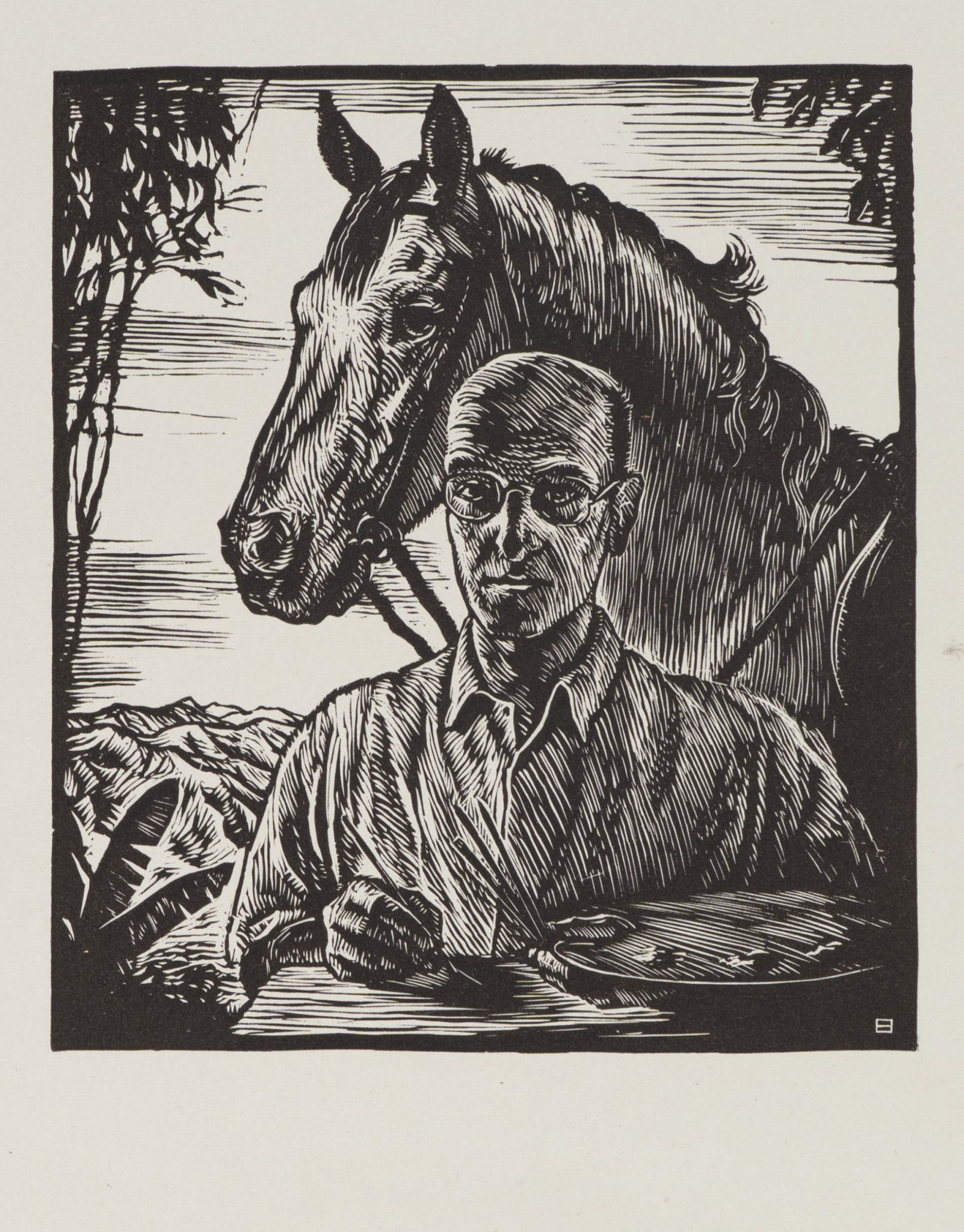 Neujahrswunsch 1951 mit Maler und Pferd