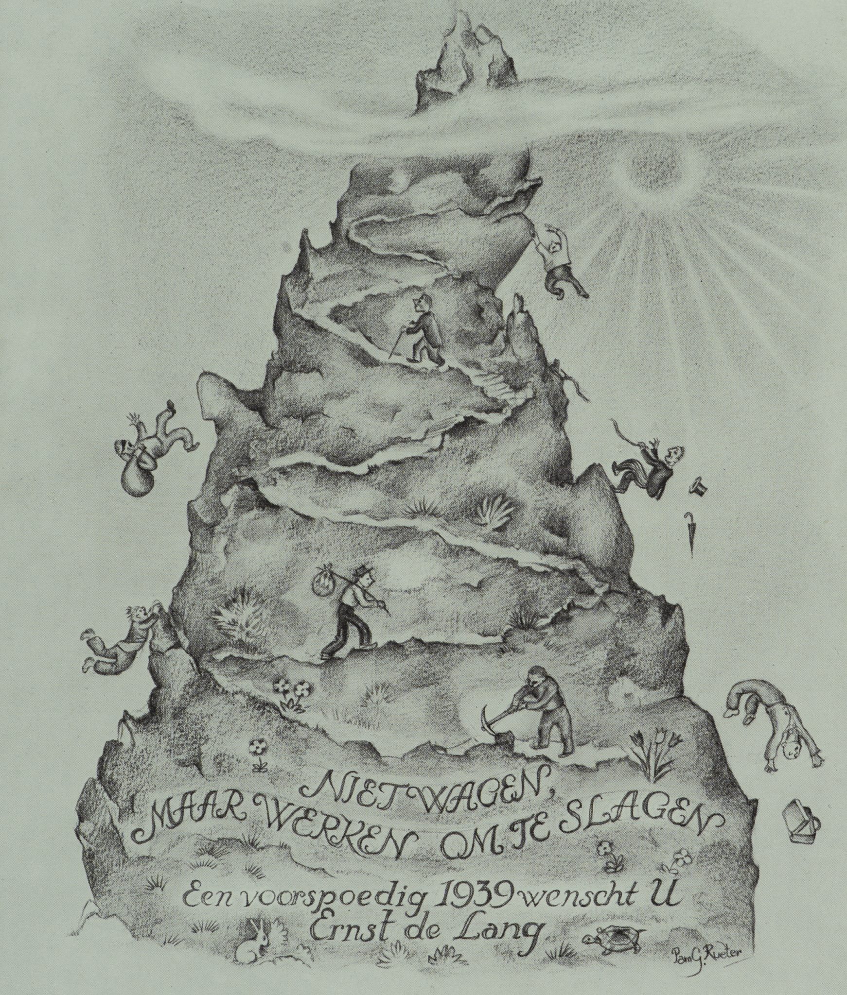 Der beschwerliche Aufstieg. Jahreswünschekarte 1939
