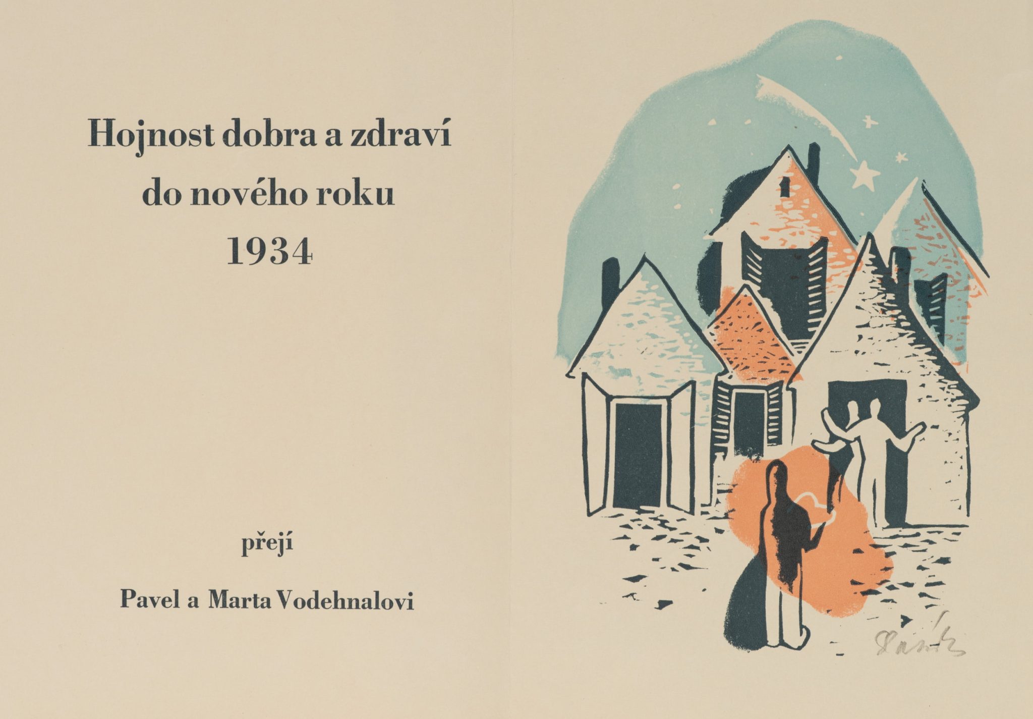 Neujahrsgrüße 1934 mit Sternenhimmel