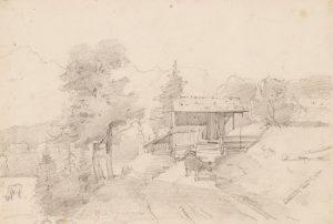 Almhütte mit Ziege am Weg