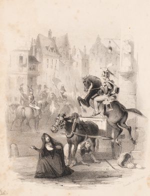 Kavallerist mit scheuendem Pferd