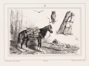 Szene im Wald mit beladenem Pferd