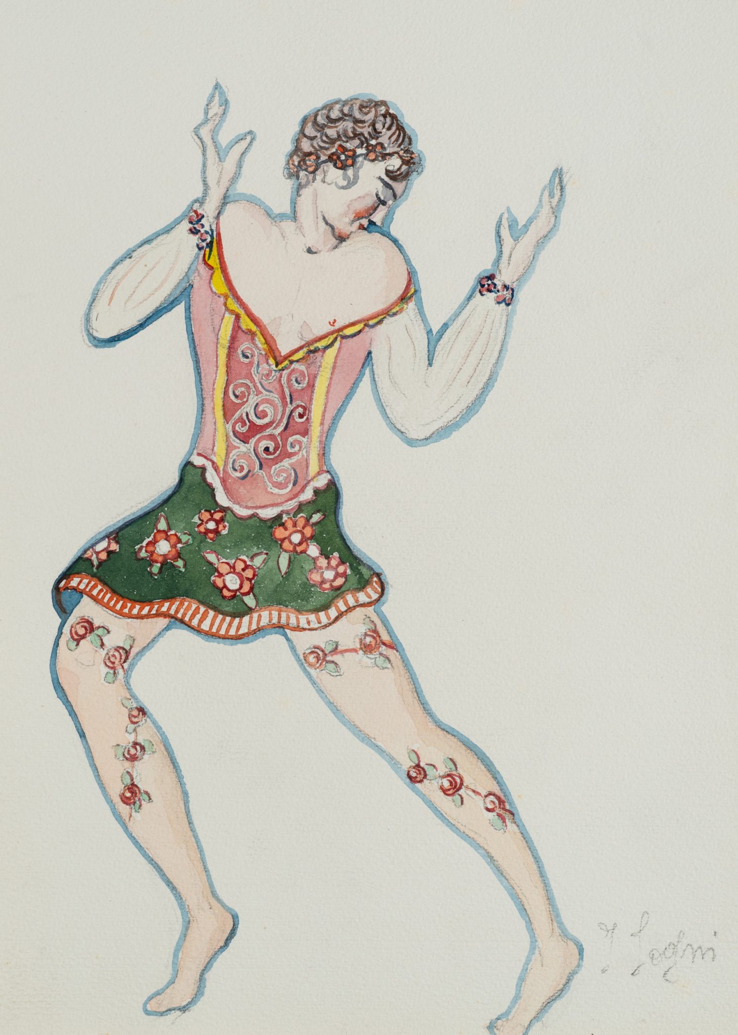 Tanzende Figur in floraler Kleidung