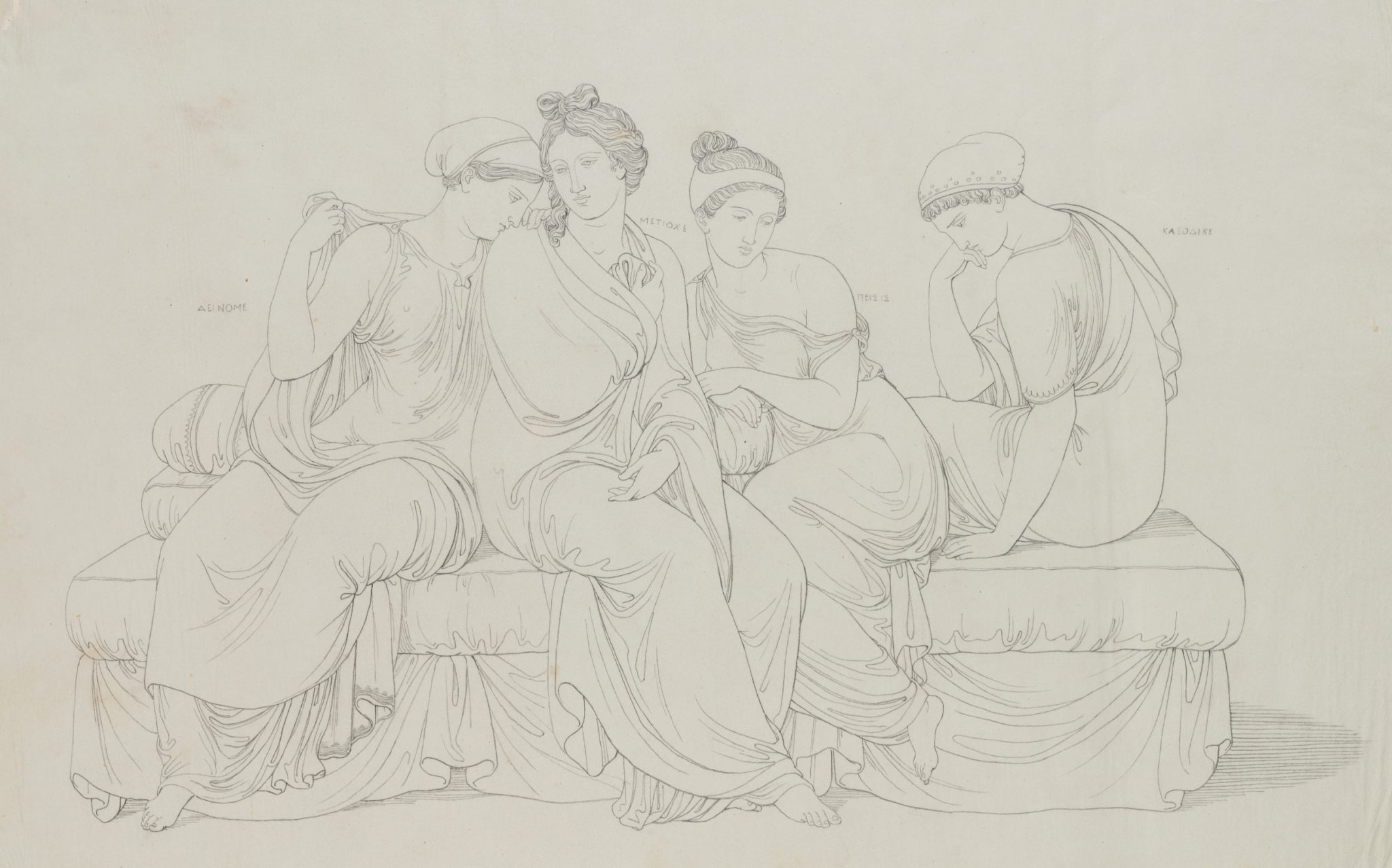 Vier Frauenfiguren in Gewändern