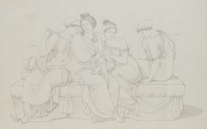 Vier Frauenfiguren in Gewändern