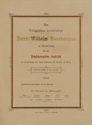 Urkunde für den Amtsrichter Wilhelm Hauchecorne