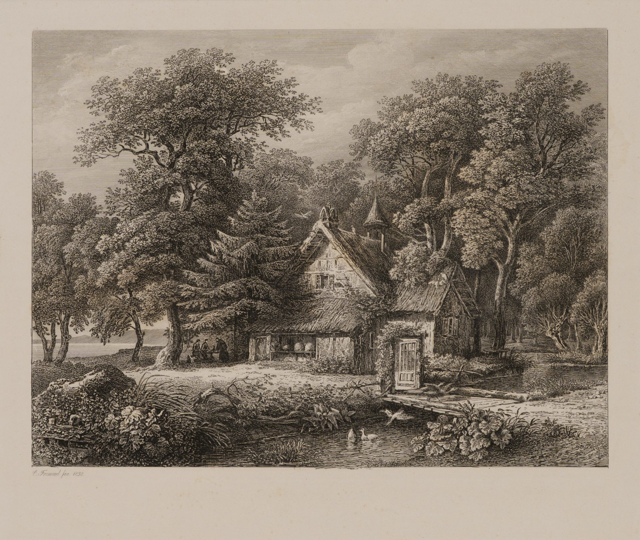 Ländliches Idyll mit Fluss und Hütte