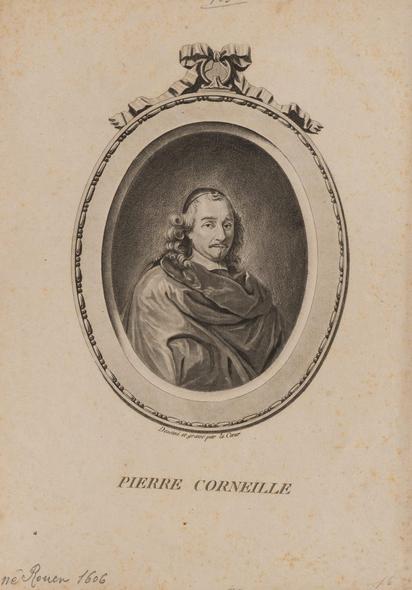 Pierre Corneille in ovalem Rahmen mit Schleife