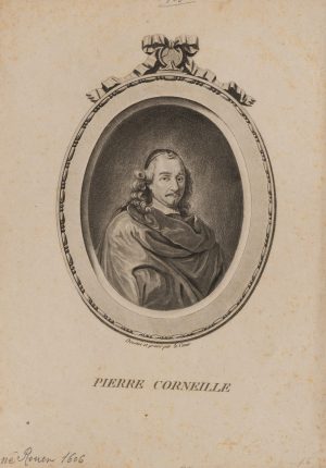 Pierre Corneille in ovalem Rahmen mit Schleife