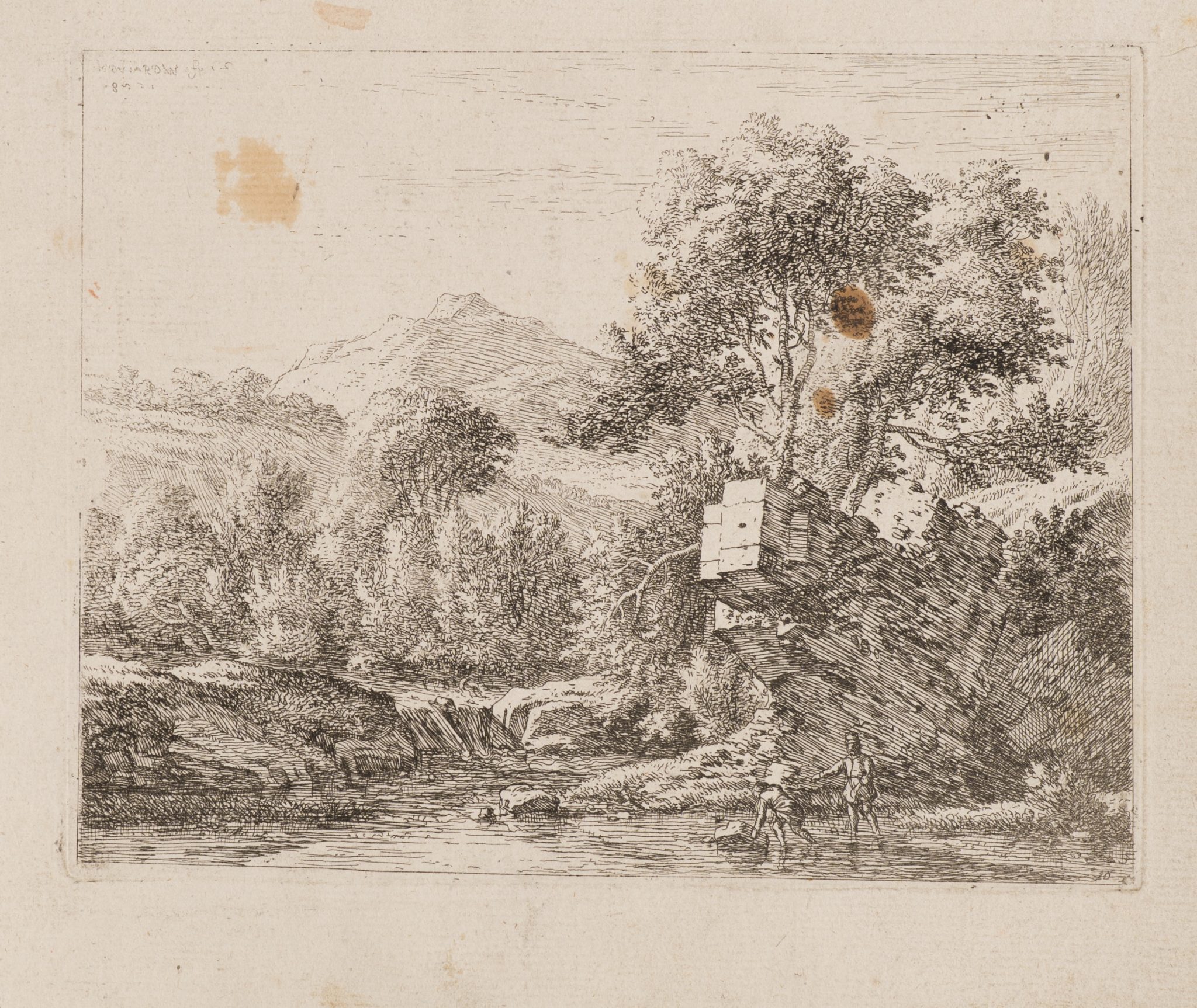 Landschaft mit Ruinen am Fluss