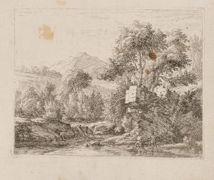 Landschaft mit Ruinen am Fluss
