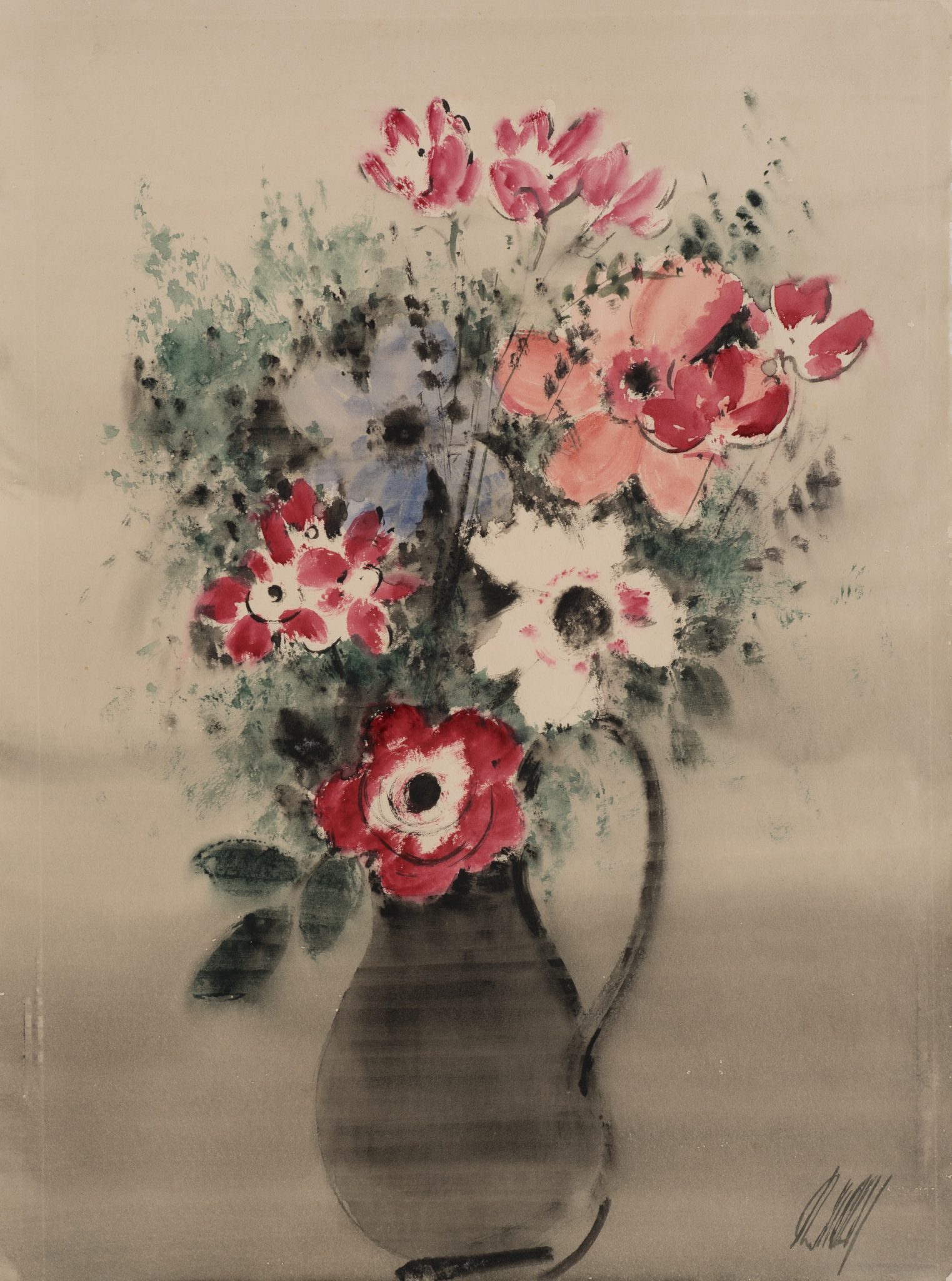 Anemonen und Fuchsien in Vase