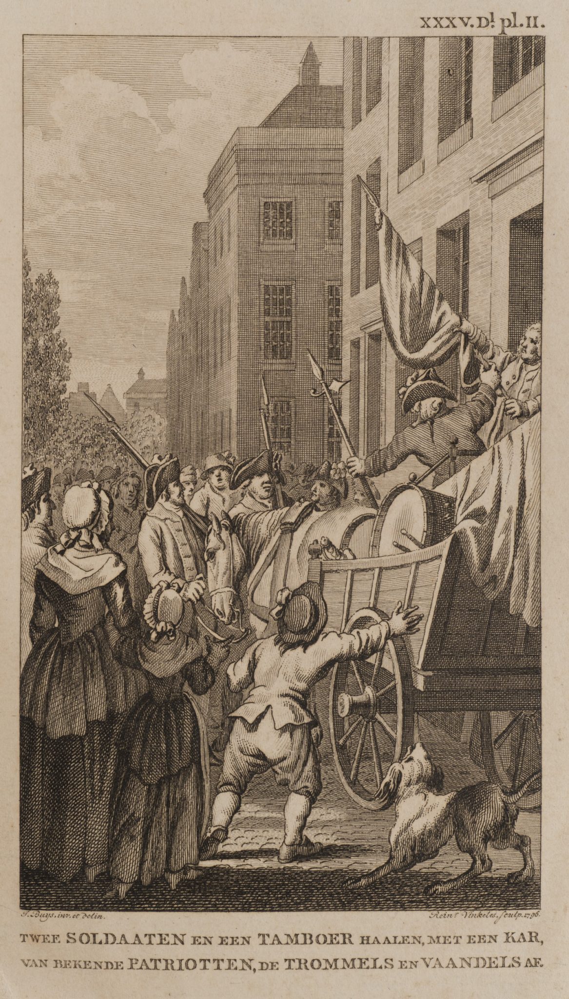 Patriotische Straßenszene mit Soldaten