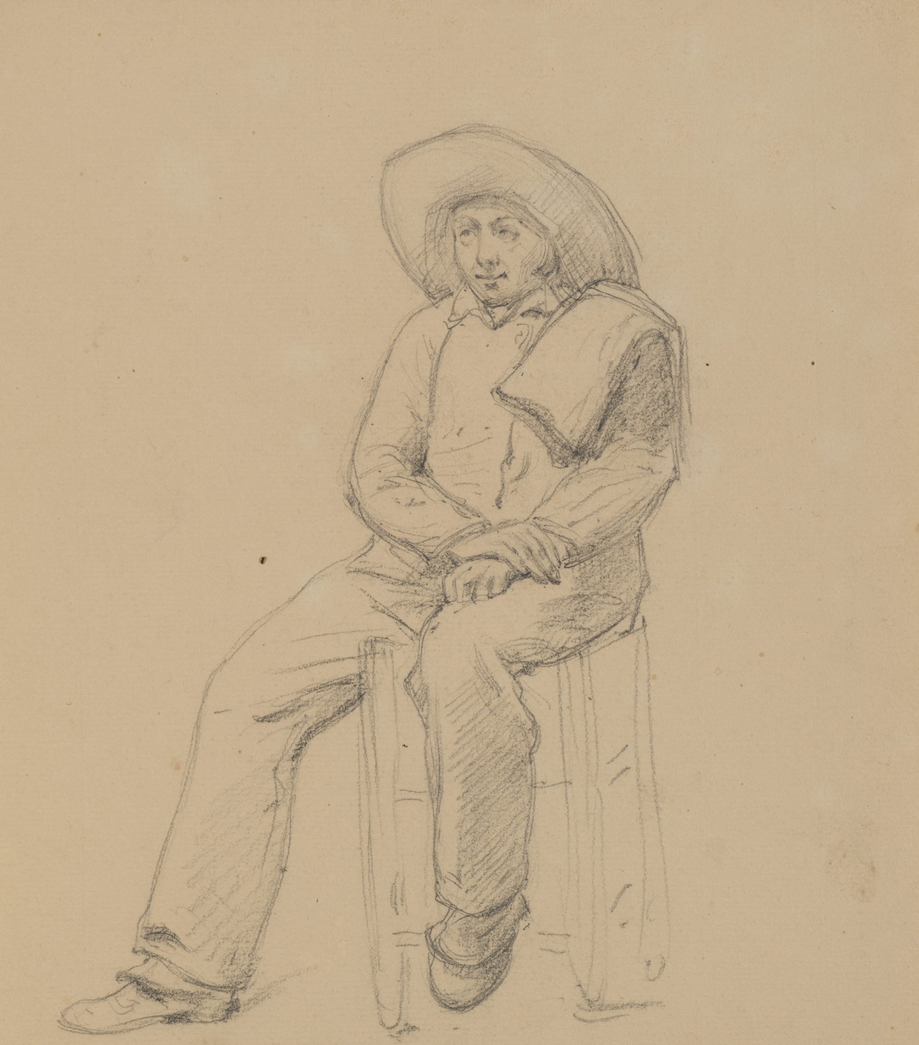 Sitzende Mann mit Hut