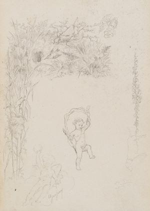 Studienblatt mit Putto und Pflanzen