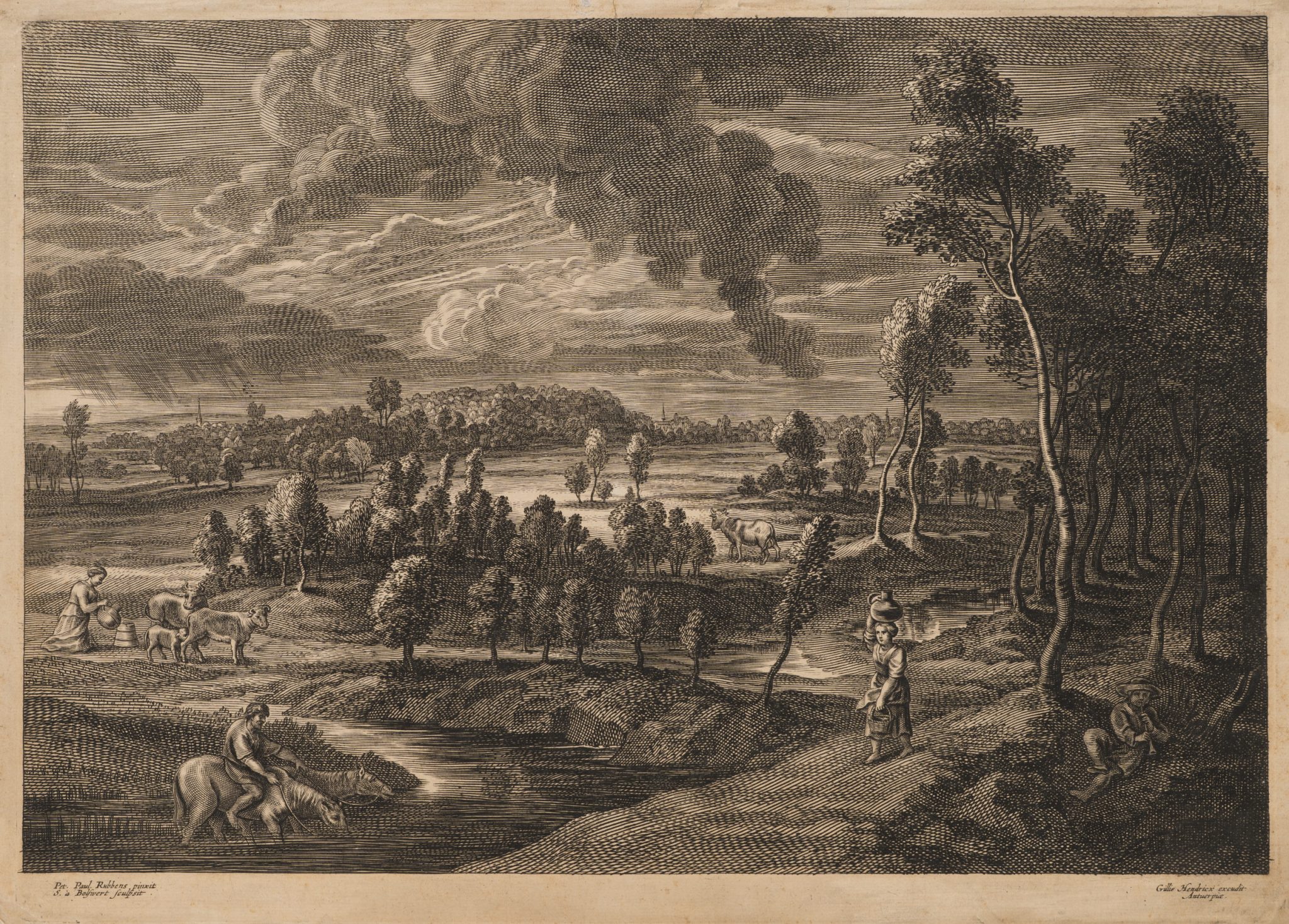 Flusslandschaft mit Bauernfiguren