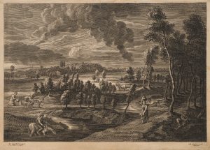Flusslandschaft mit Bauernfiguren