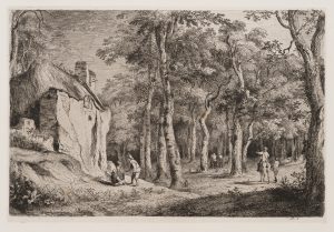 Waldlandschaft mit Hütte