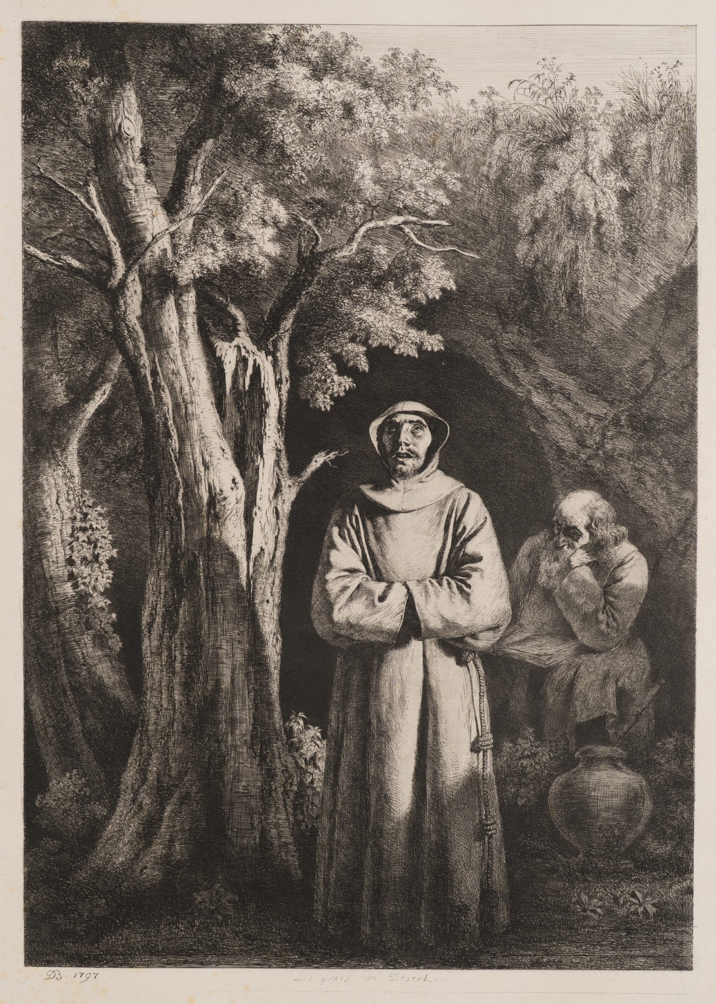 Eremit in bewaldeter Höhle