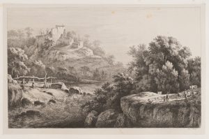 Flusslandschaft mit Burgruine