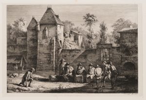 Boule-Spieler am alten Tor von Vaise bei Lyon