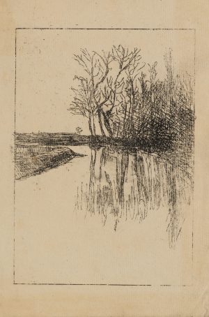 Ufer mit kahlen Bäumen