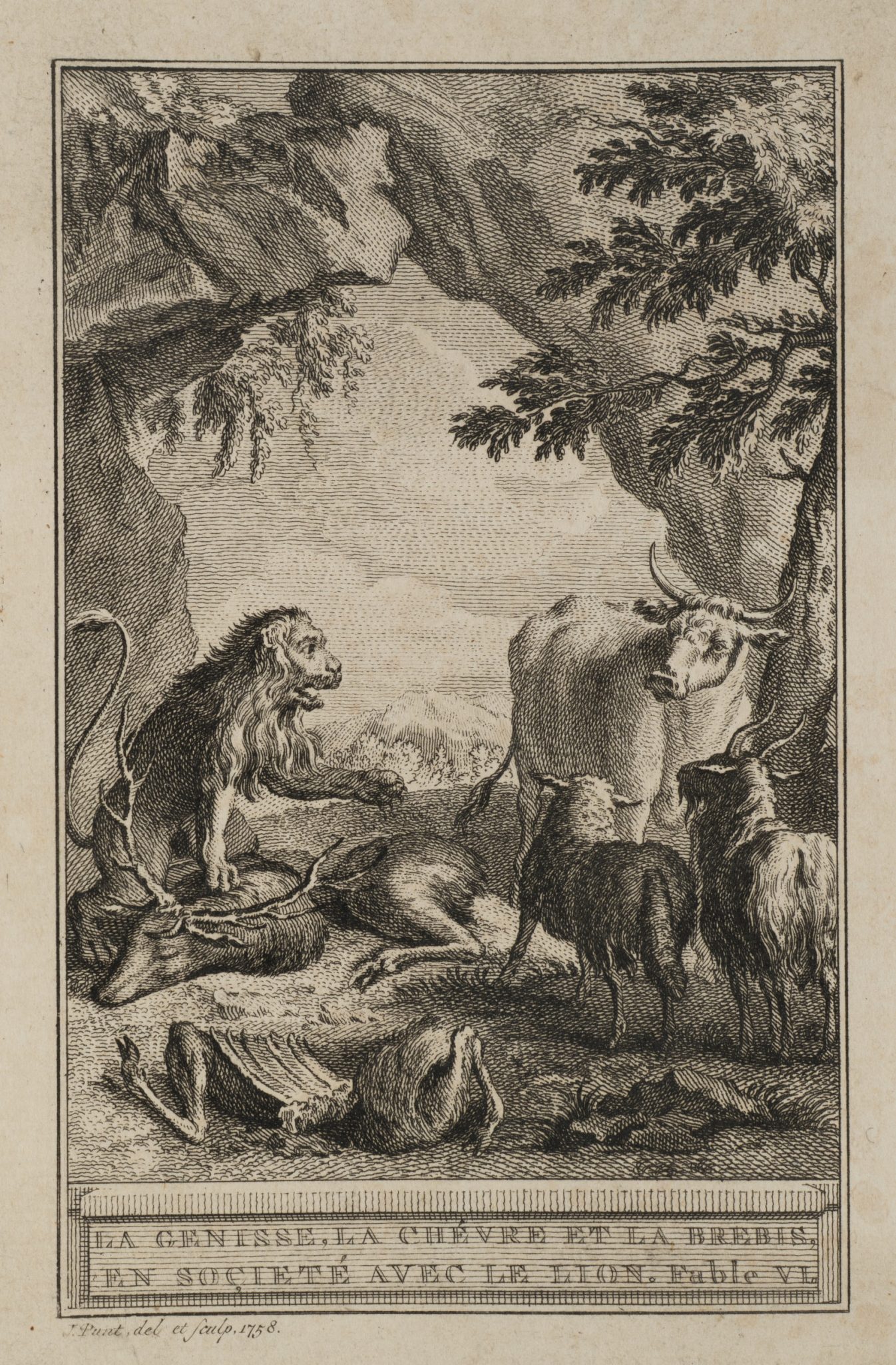 Löwe mit Rind, Ziege und Schaf