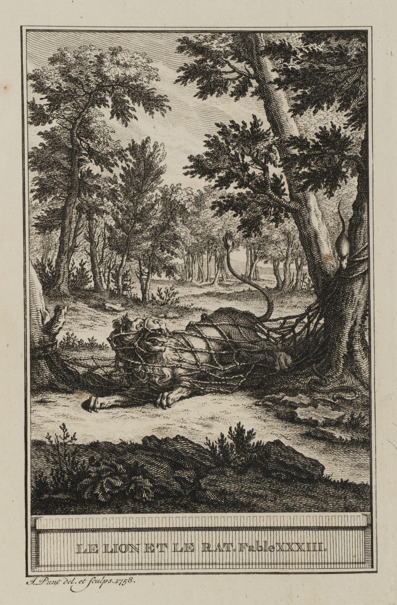 Löwe und Ratte im Wald