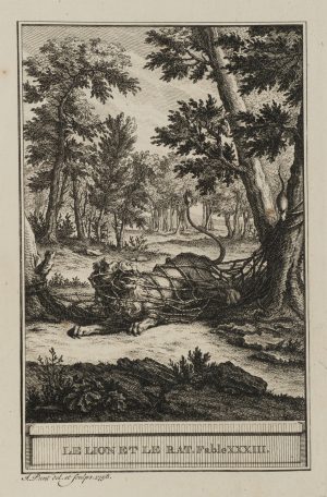 Löwe und Ratte im Wald